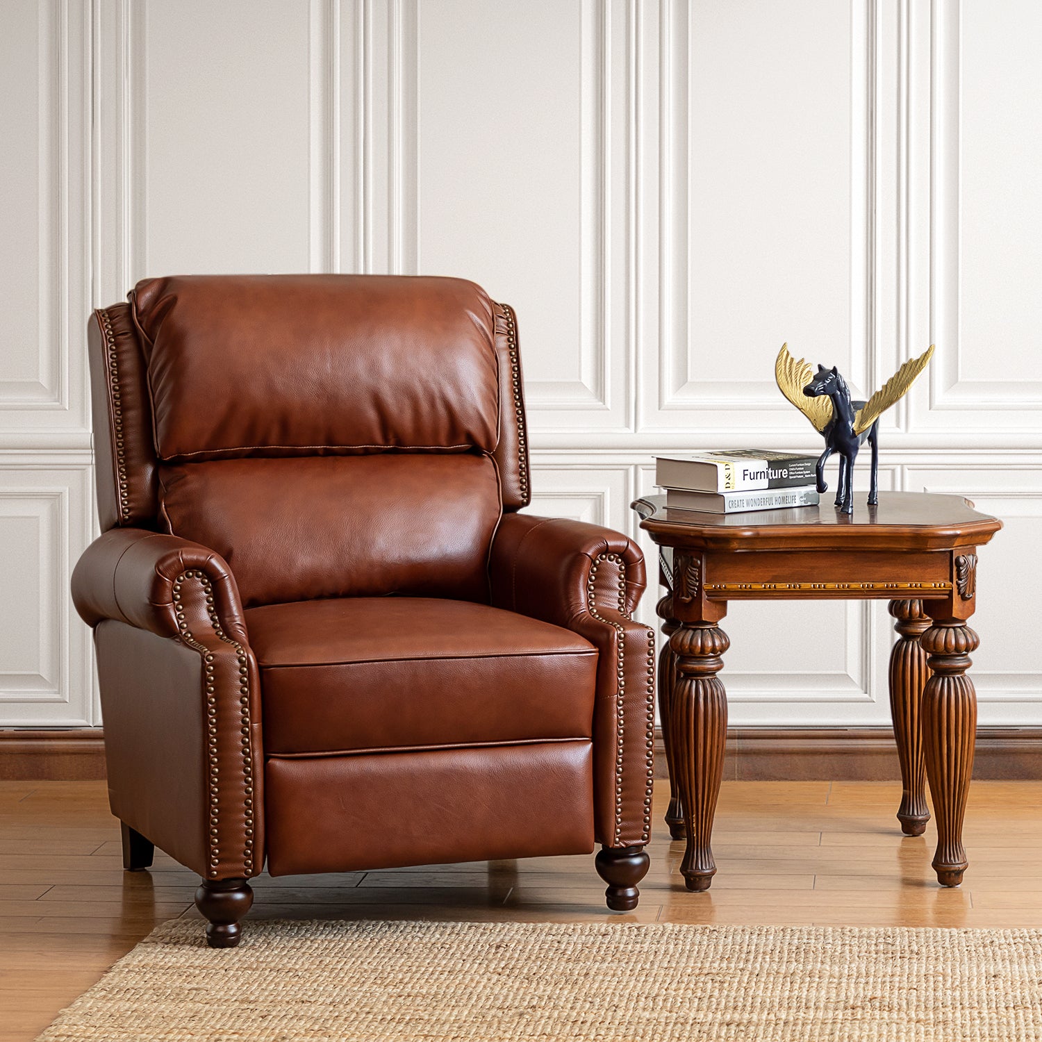 Franco Genuine Leather Recliner in Brown