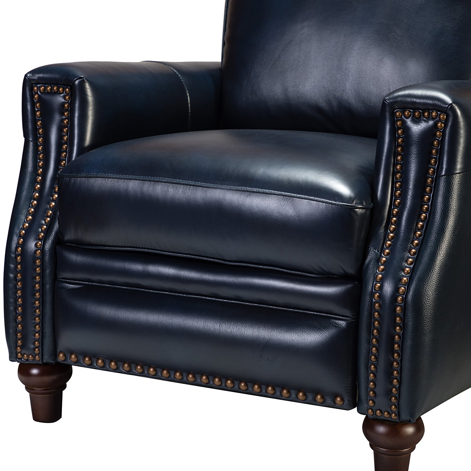 Amil Genuine Leather Recliner in Navy