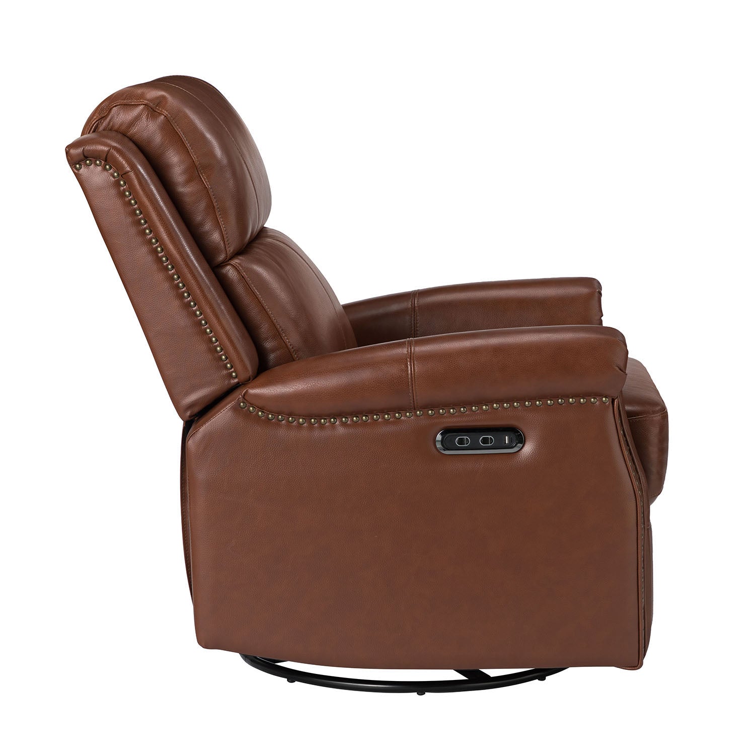Kaietan Genuine Leather Power Rocking Recliner in Brown