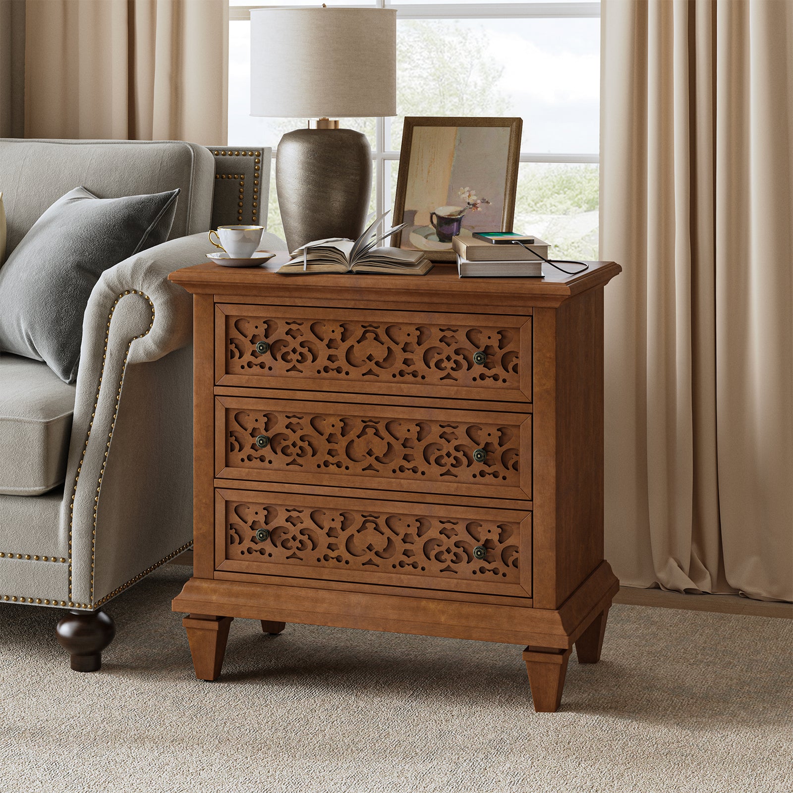 Vittorio 3 - Drawer Nightstand in Walnut