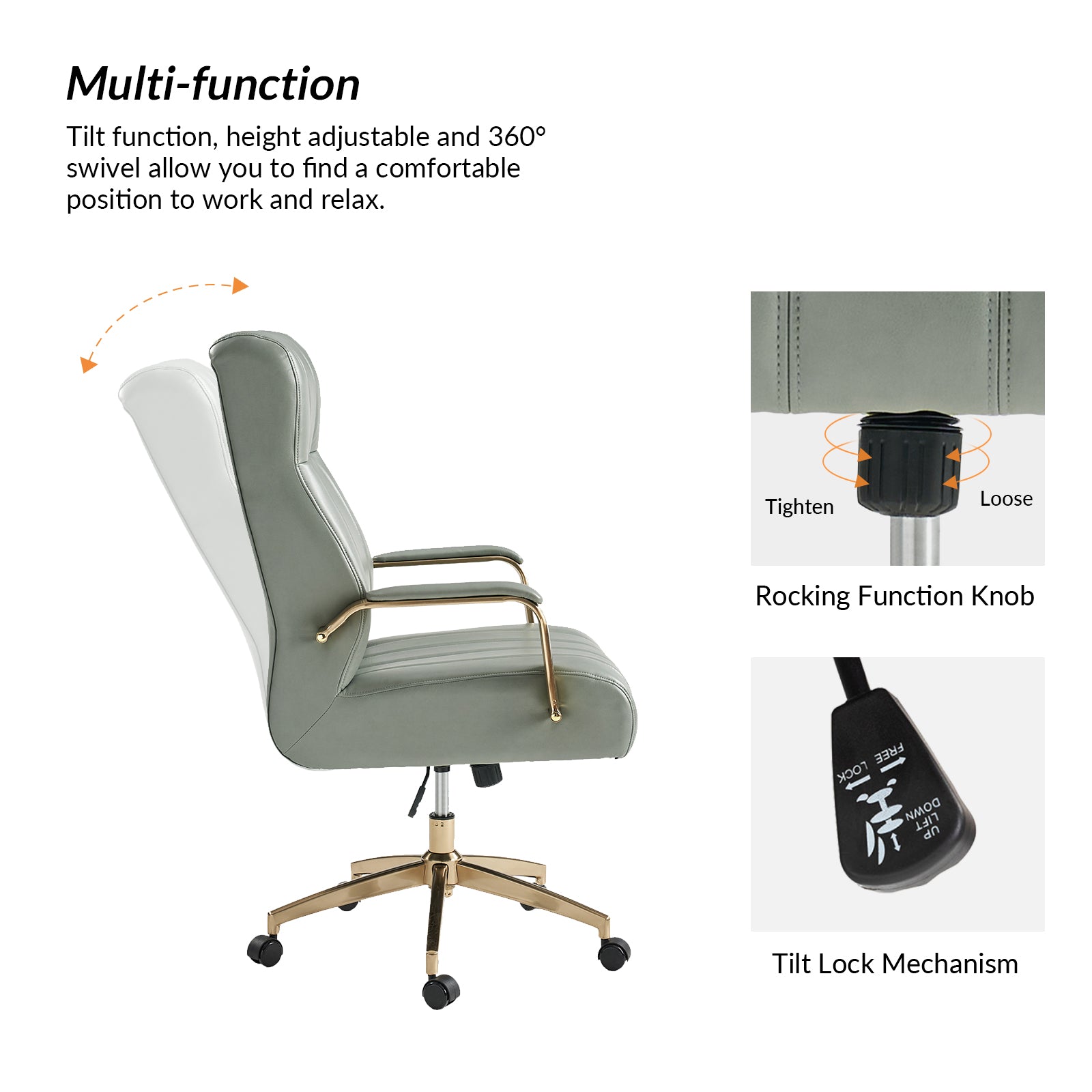 Conan Leather Ergonomic Executive Office Chair in Sage