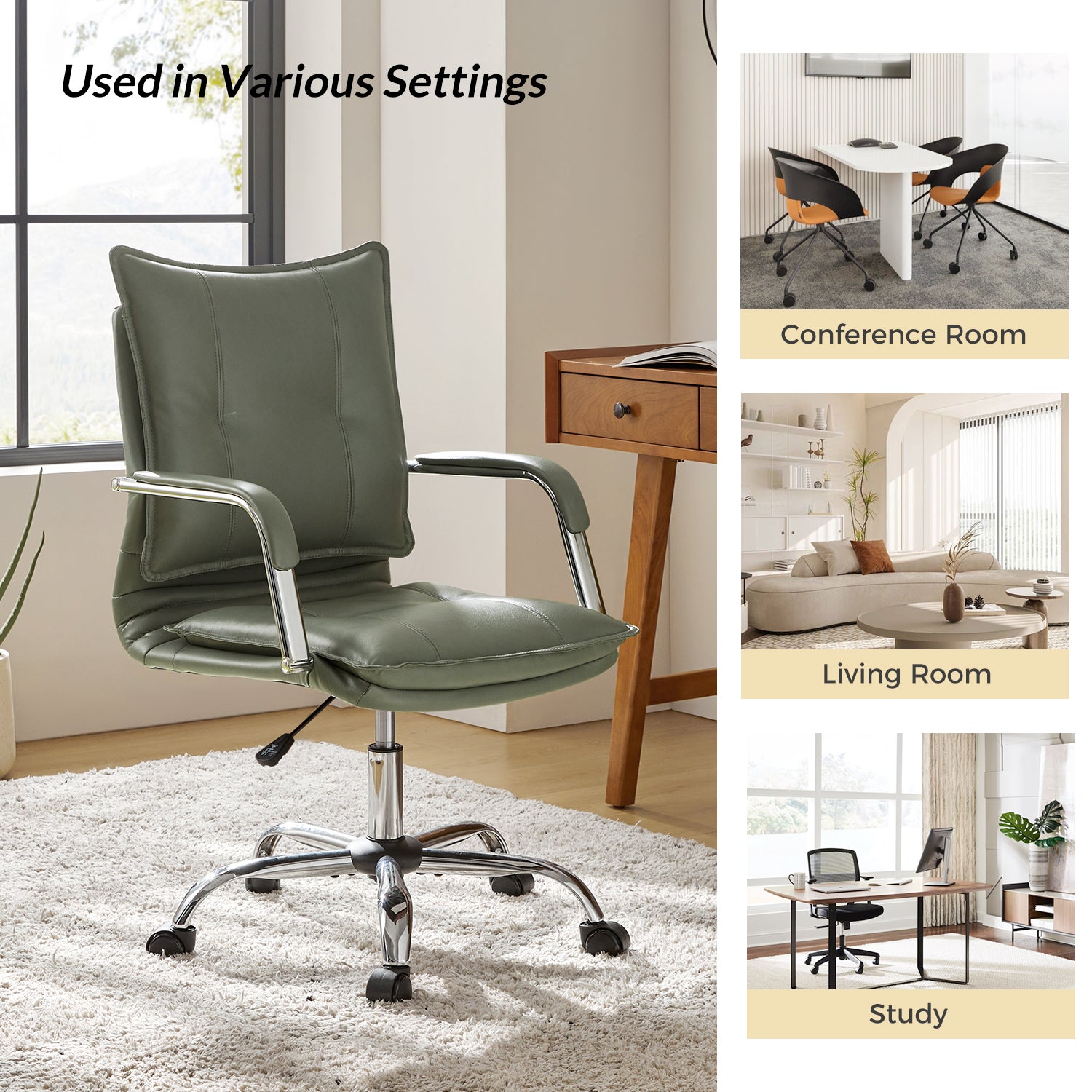 Leather Task Chair in Sage