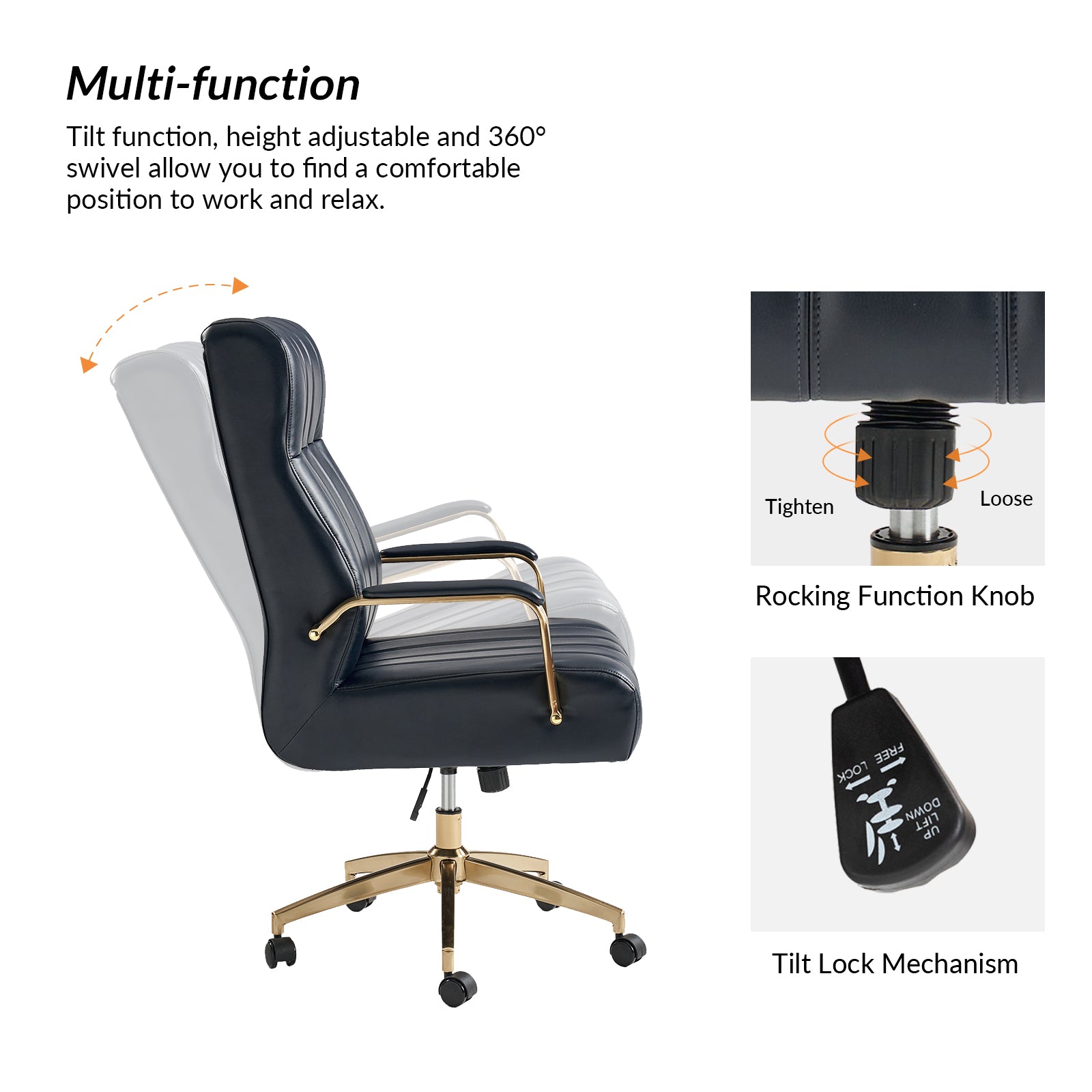 Conan Leather Ergonomic Executive Office Chair in Navy