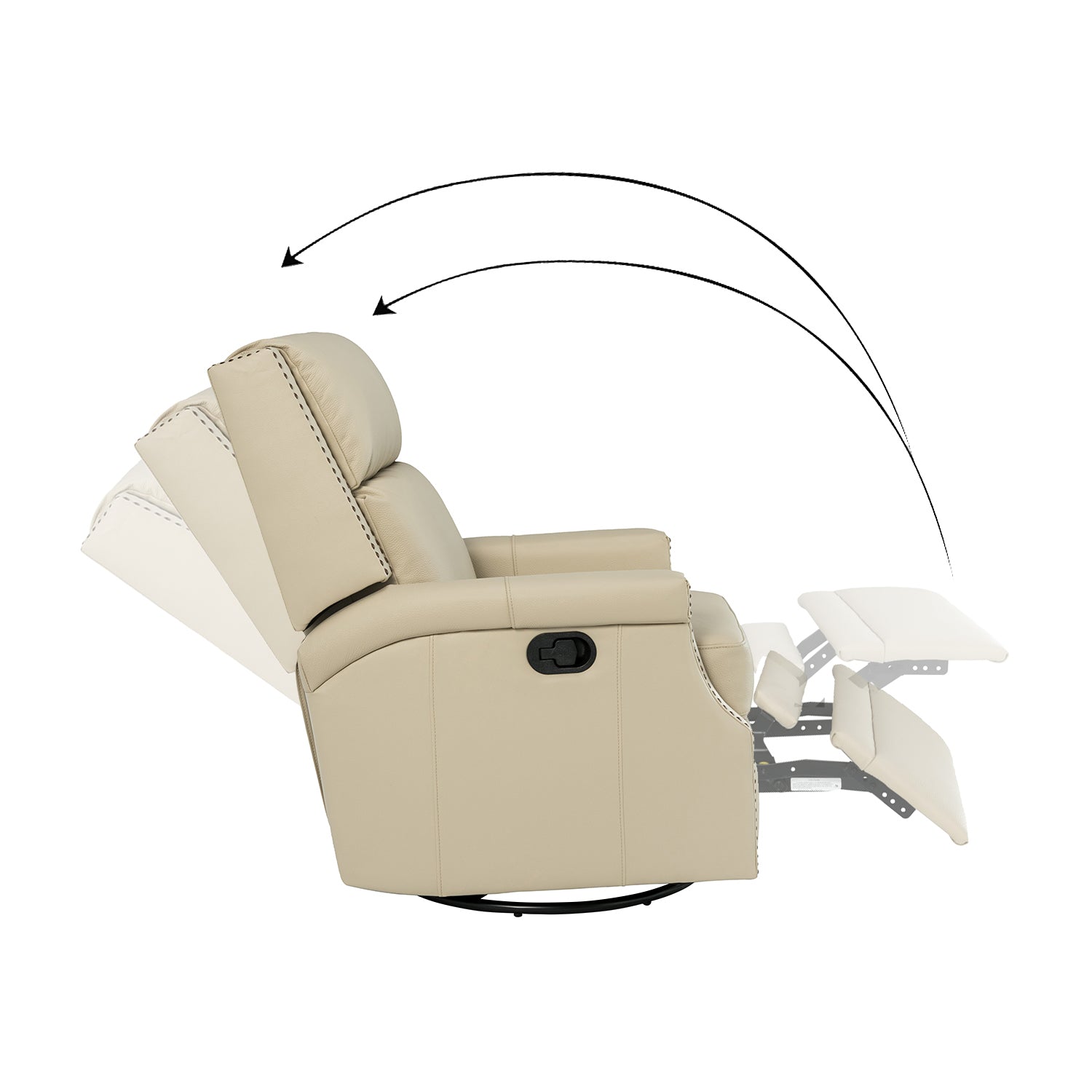 Louise Genuine Leather Swivel Rocker Recliner in Beige