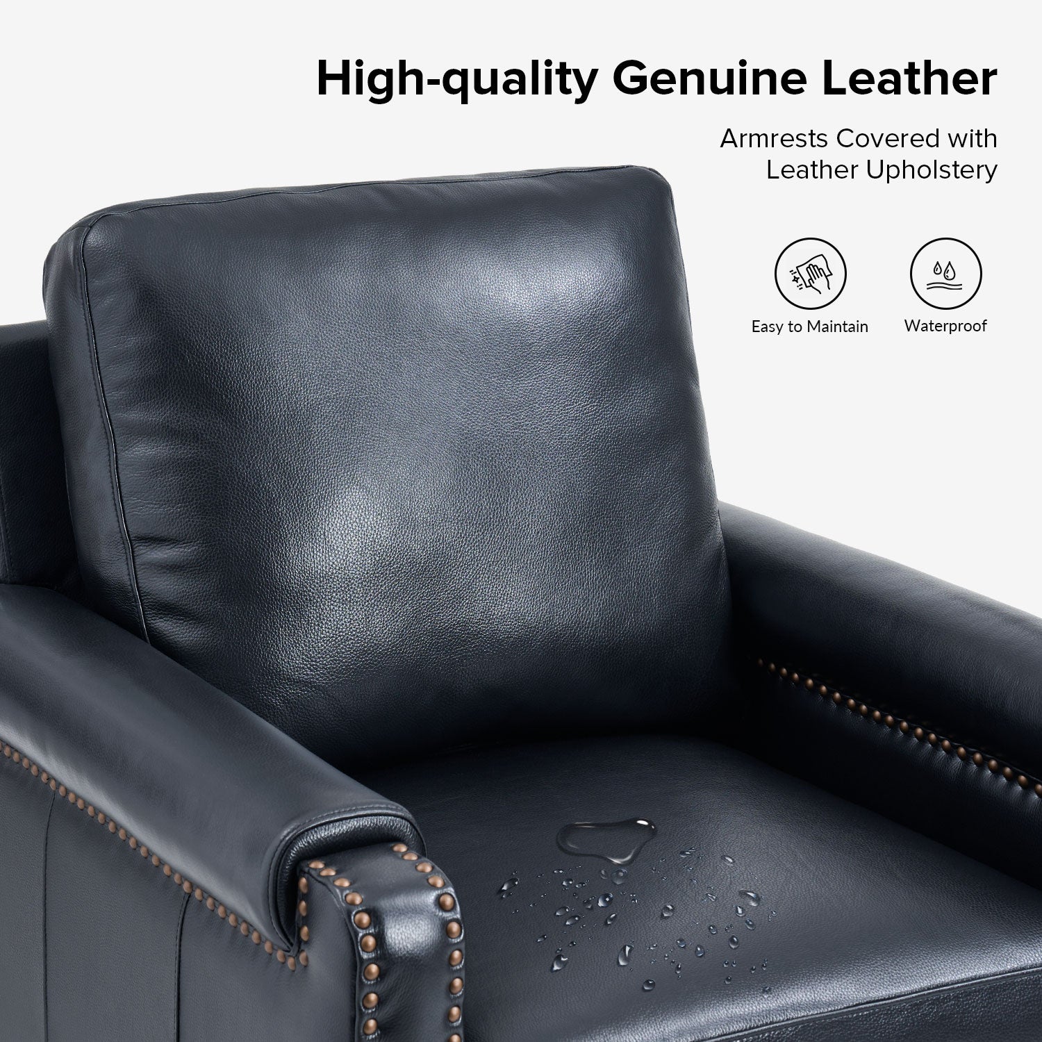 Raimund Genuine Leather Armchair in Navy