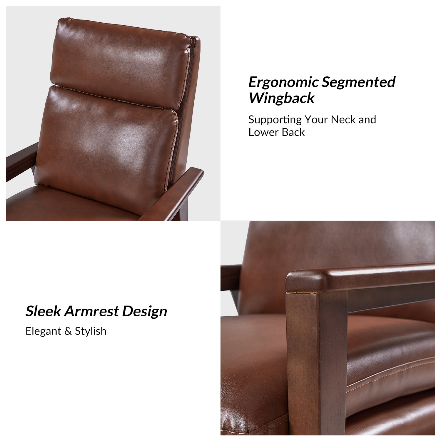 Patrick Vegan Leather Solid Wood Recliner in Brown