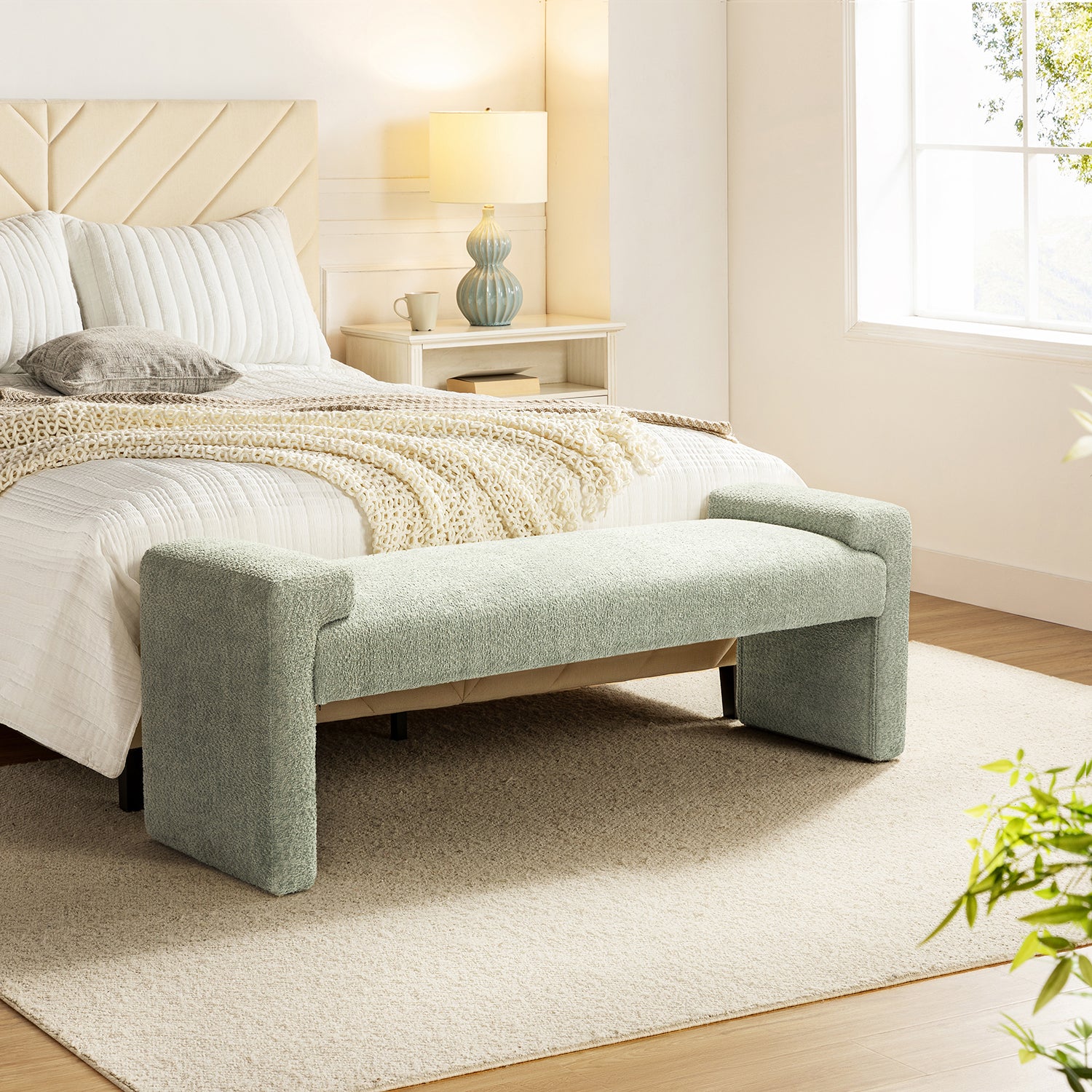 Severin Upholstered Bench in Sage