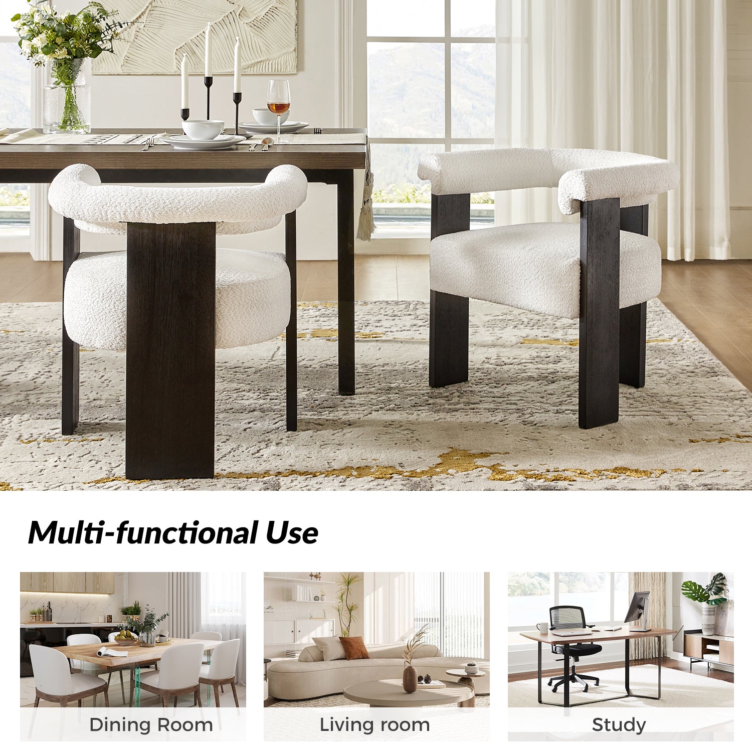 Eduard Boucle Dining Chair in Ivory