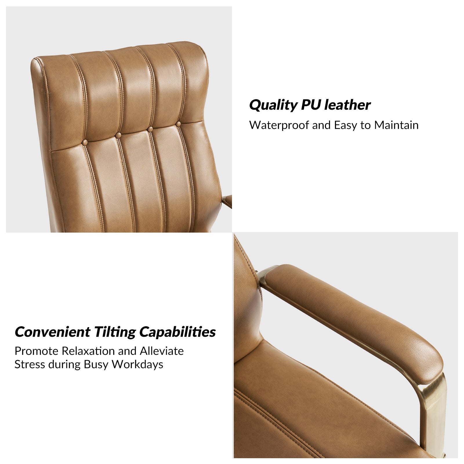 Conan Leather Ergonomic Executive Office Chair in Camel