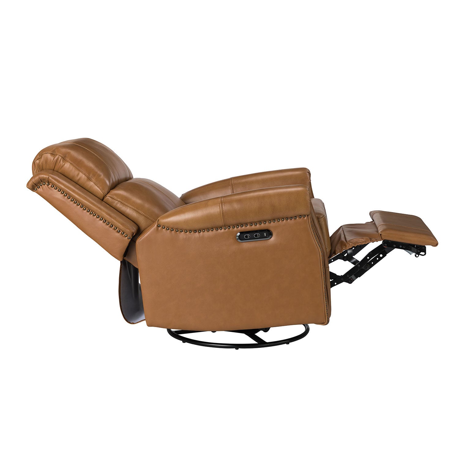 Kaietan Genuine Leather Power Rocking Recliner in Camel