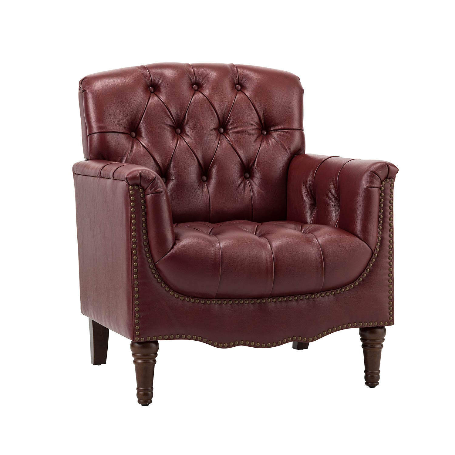 Elijah Genuine Leather Armchair in Burgundy