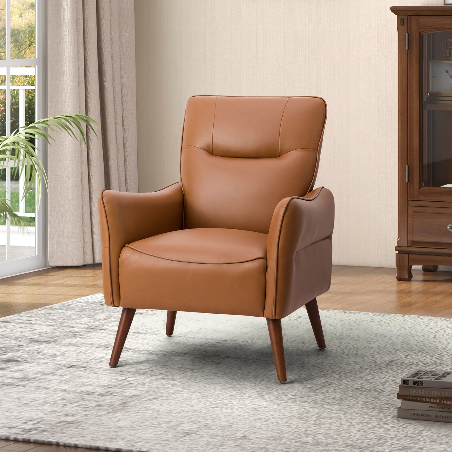 Zuri Vegan Leather Armchair in Camel