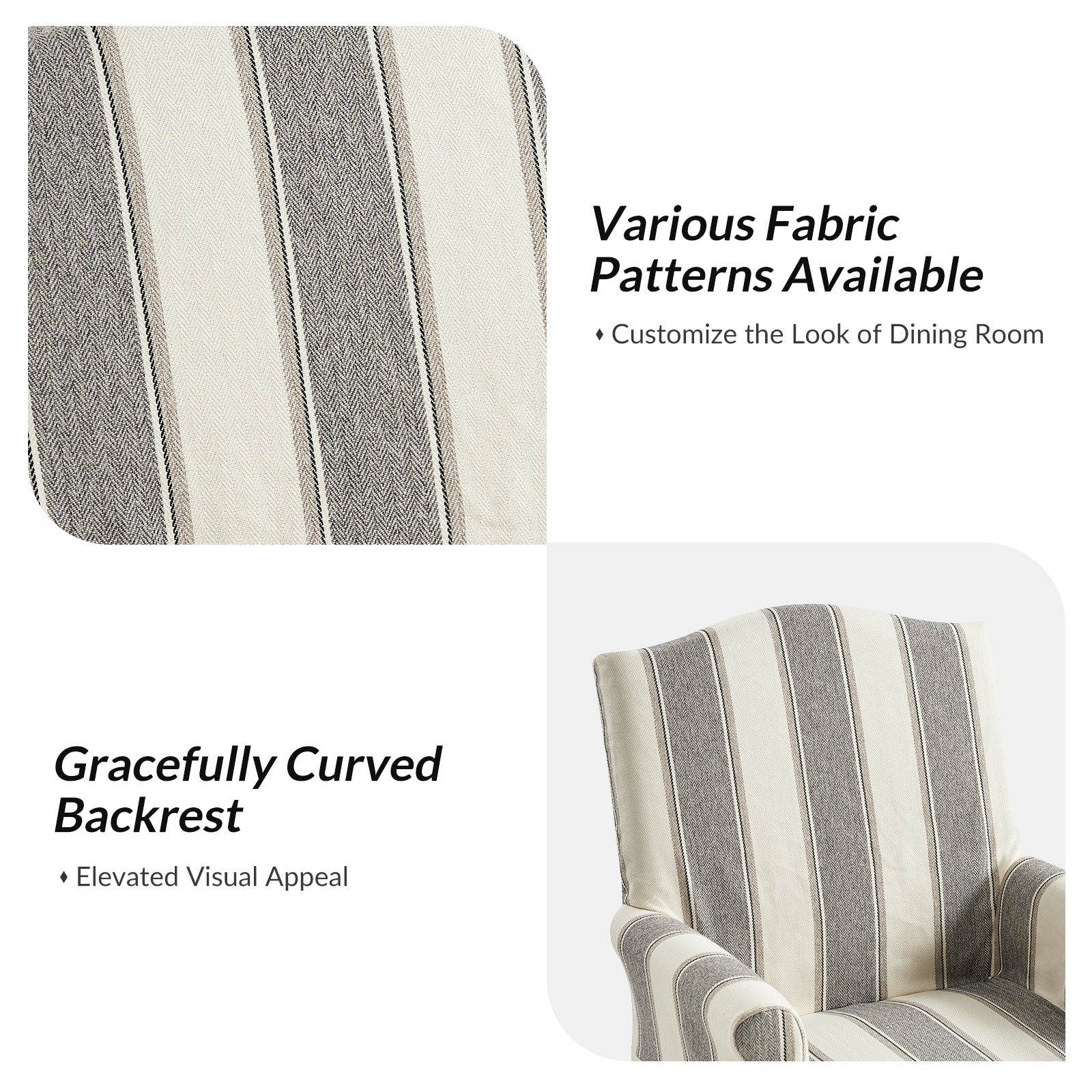 Kanrad Slipcover Dining Chair with Casters in Strip