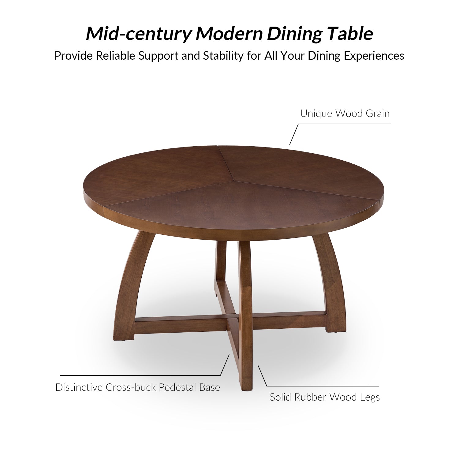 Miranda Solid Wood Round Dining Table in Walnut