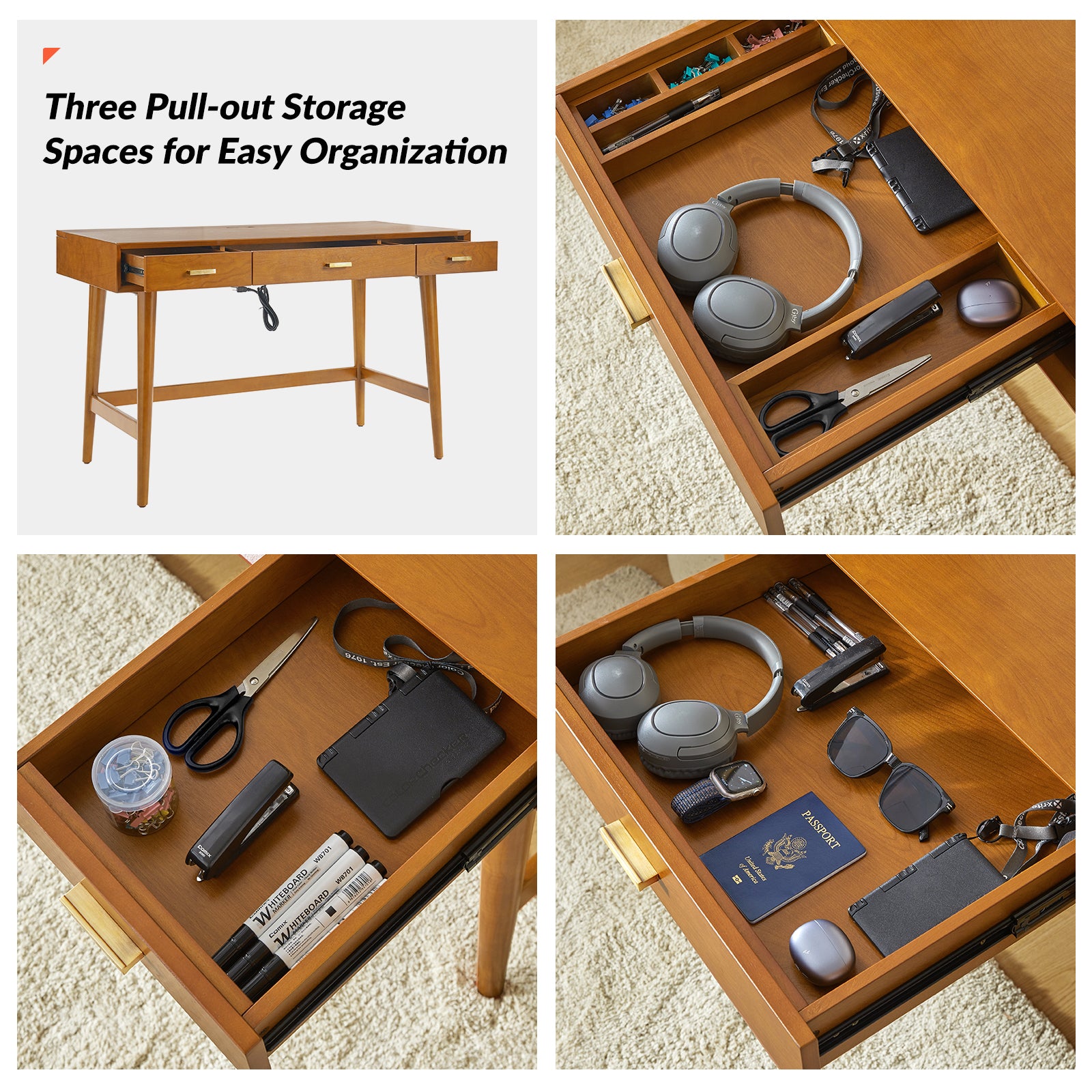 Erich Modern Computer Desk with USB in Acorn