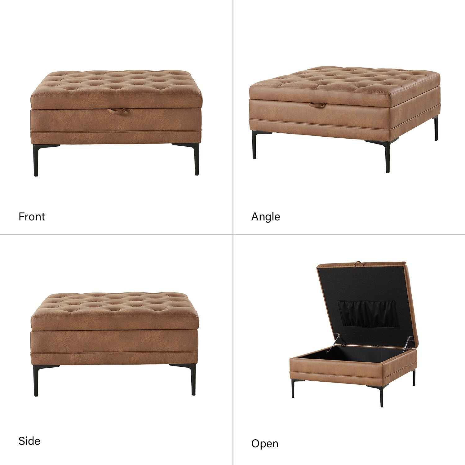 Irvin Lift Top Shelved Storage Cocktail Ottoman in Camel