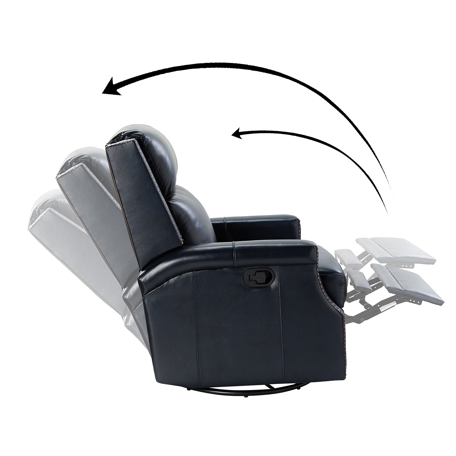 Louise Genuine Leather Swivel Rocker Recliner in Navy