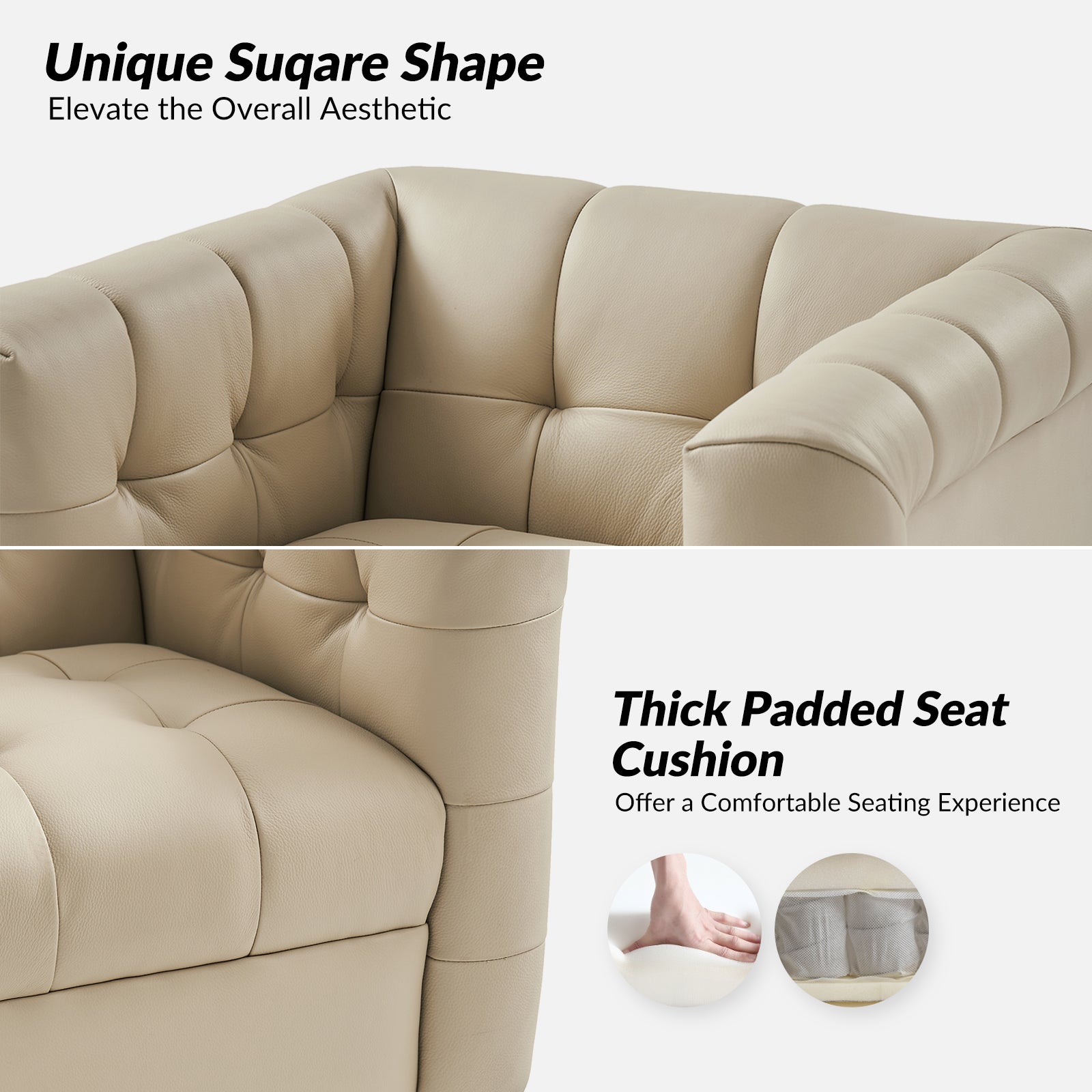 Arnold Genuine Leather Swivel Club Chair in Beige