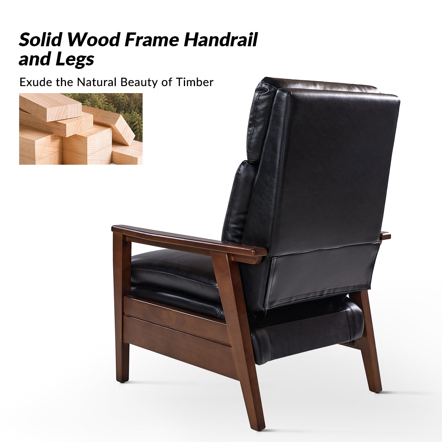 Patrick Vegan Leather Solid Wood Recliner in Black