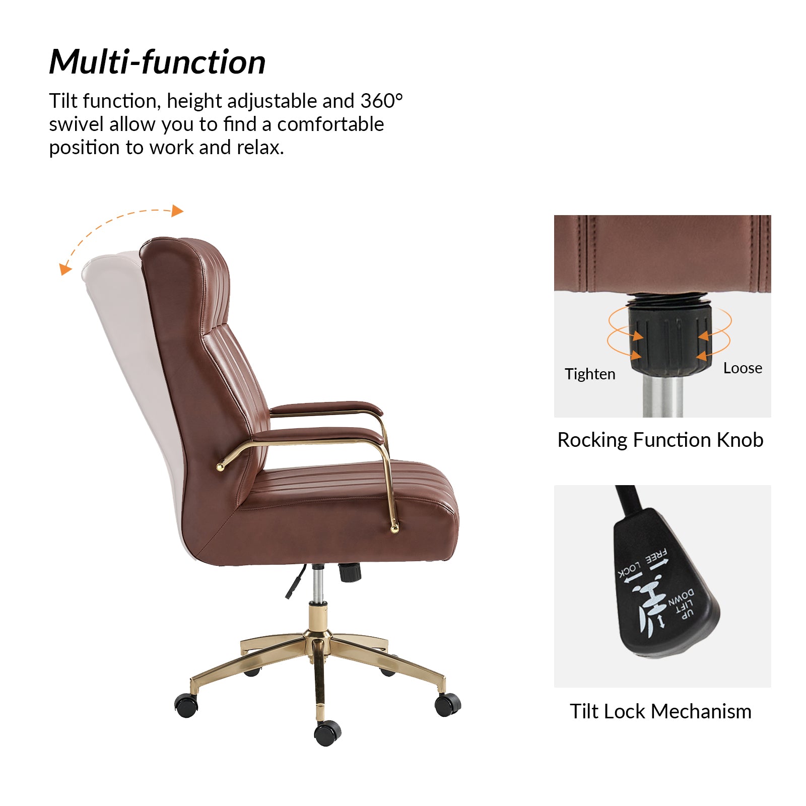 Conan Leather Ergonomic Executive Office Chair in Brown