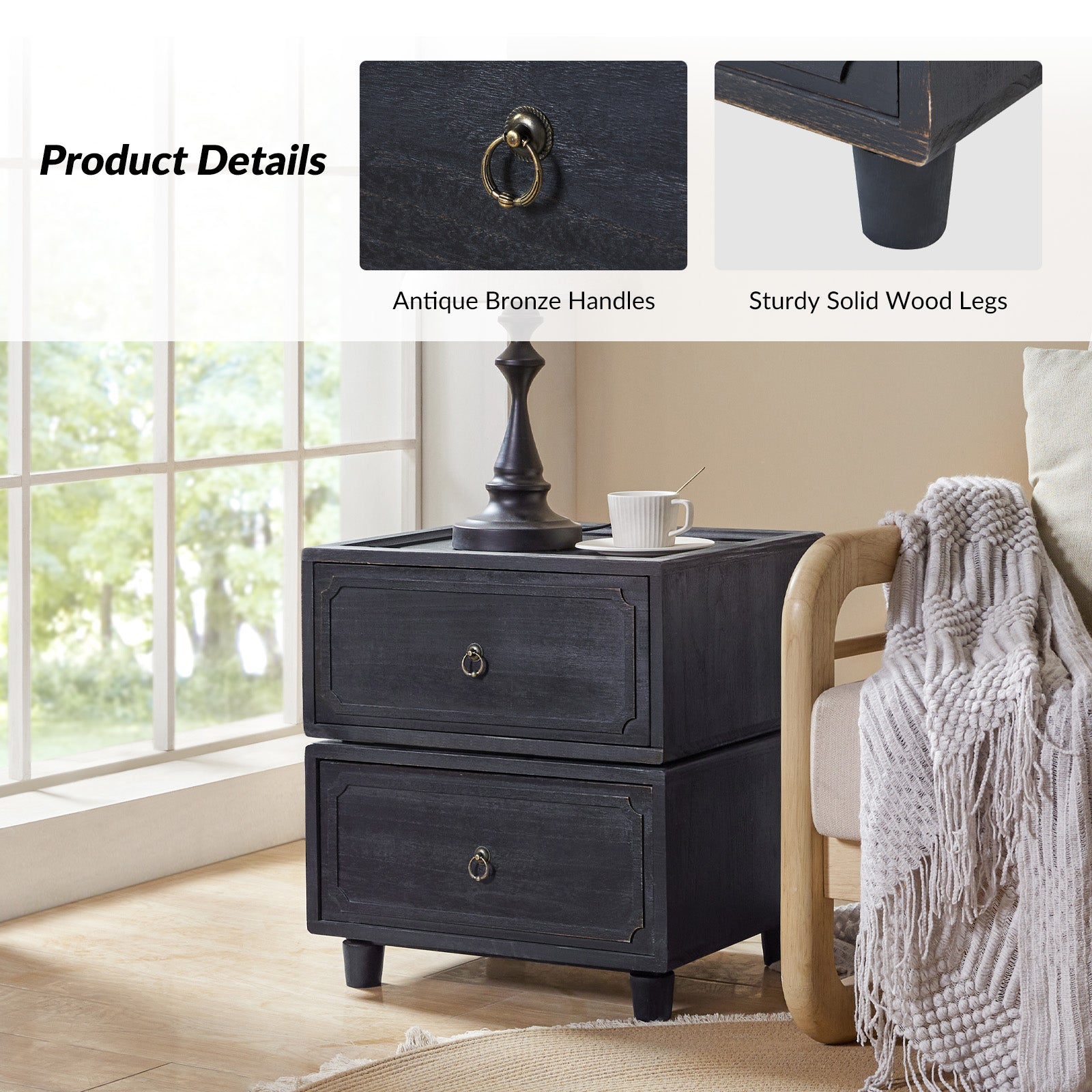 Nicole 2-Drawer Nightstand in Black