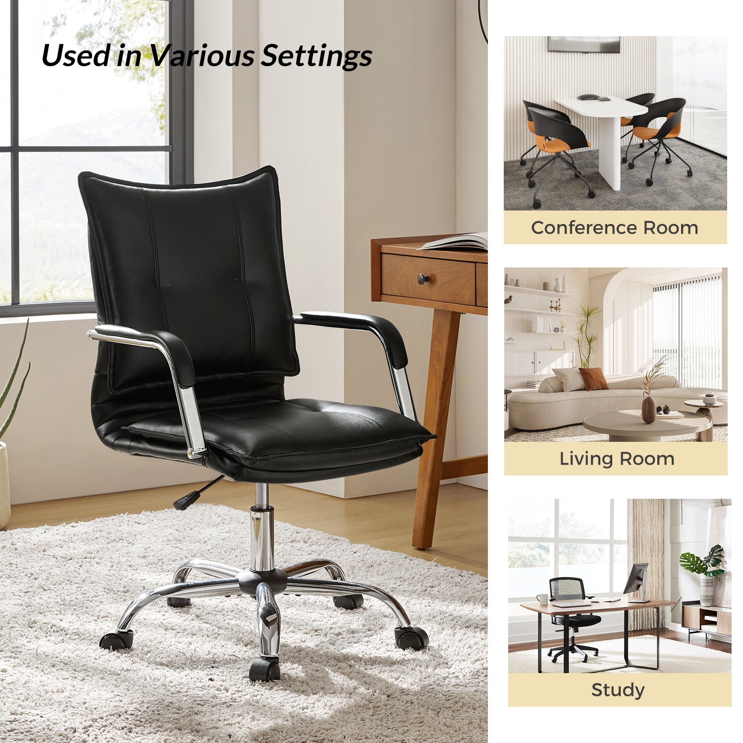 Leather Task Chair in Black