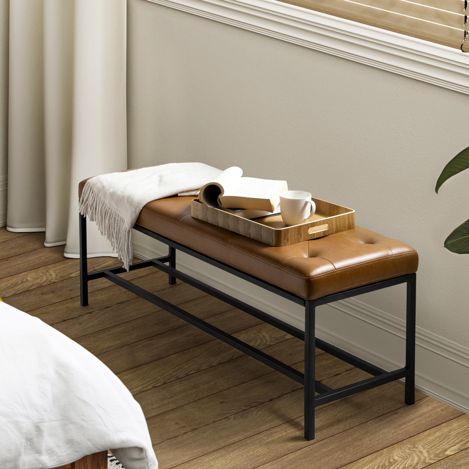 Jakob Upholstered Bench in Camel