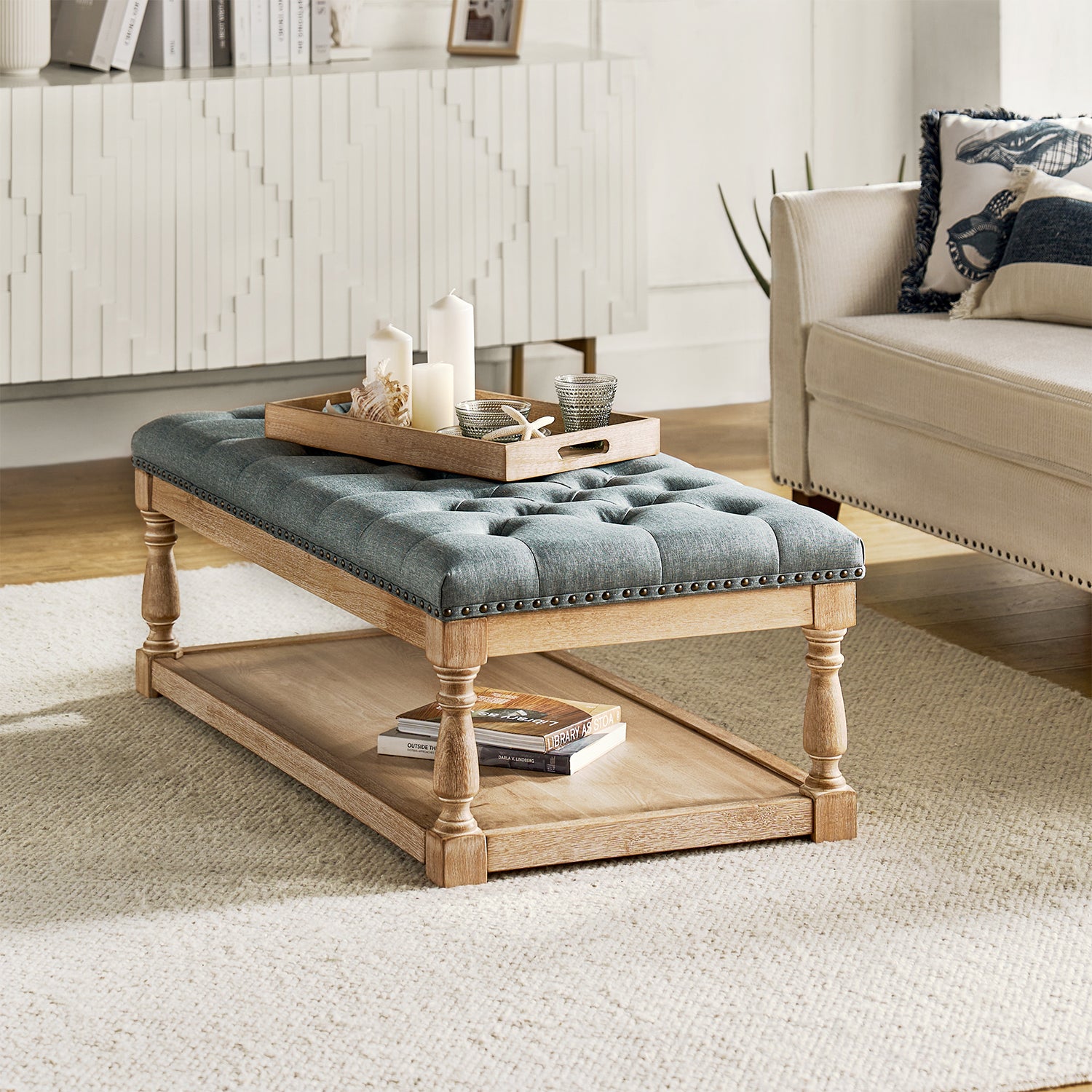 Jordan Upholstered Storage Ottoman in Blue