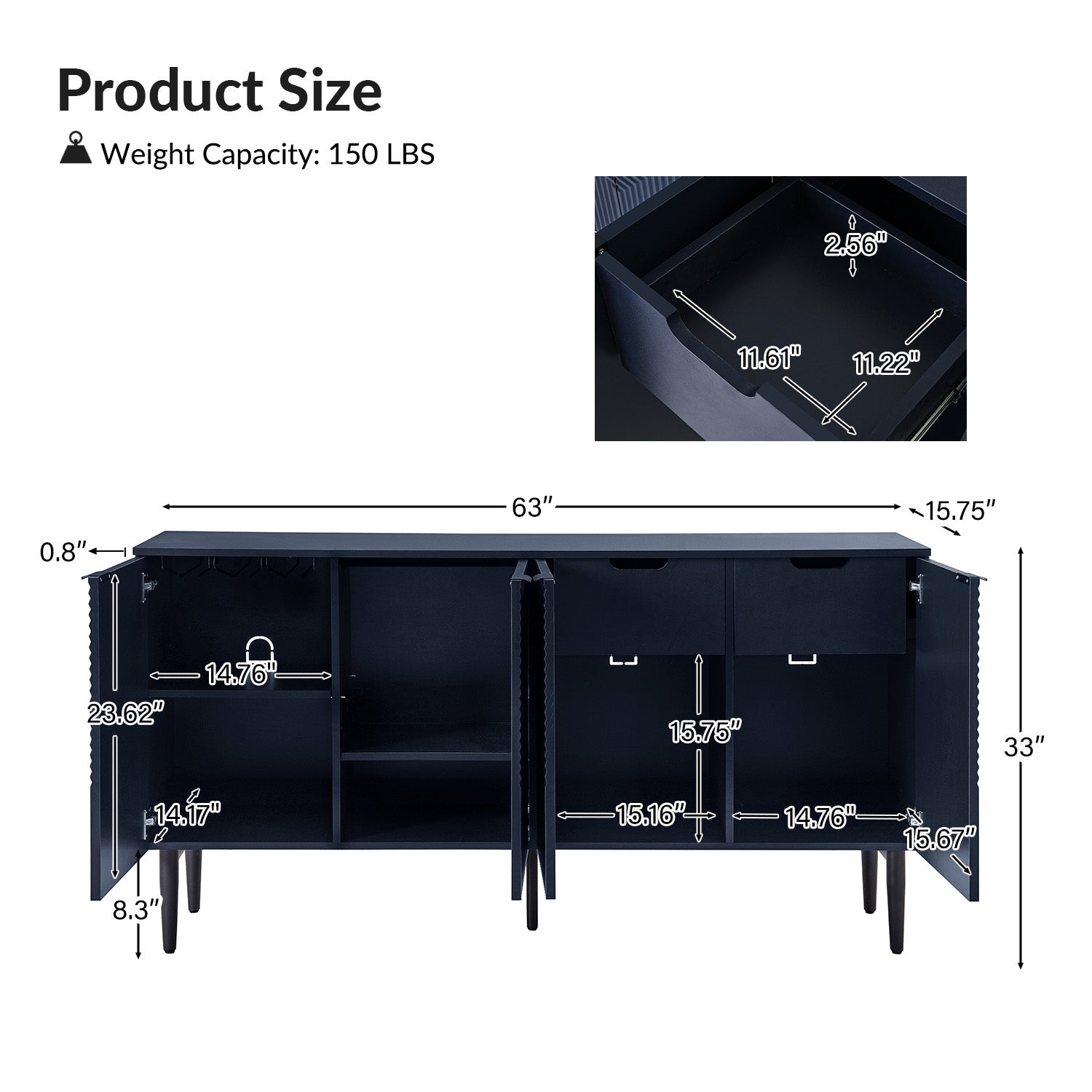 Burkart 4 Door Sideboard in Navy