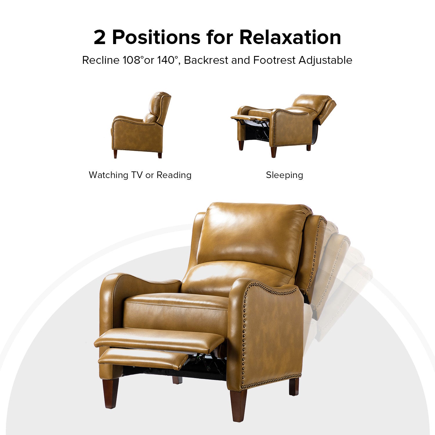 Hyde Genuine Leather Recliner in Camel