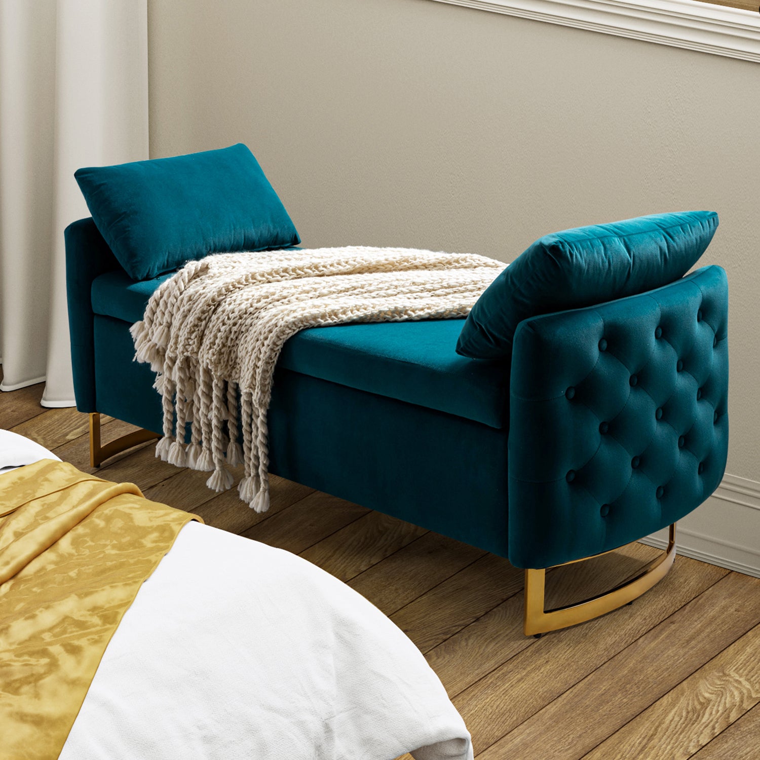 Christoph Upholstered Flip Top Storage Bench in Teal