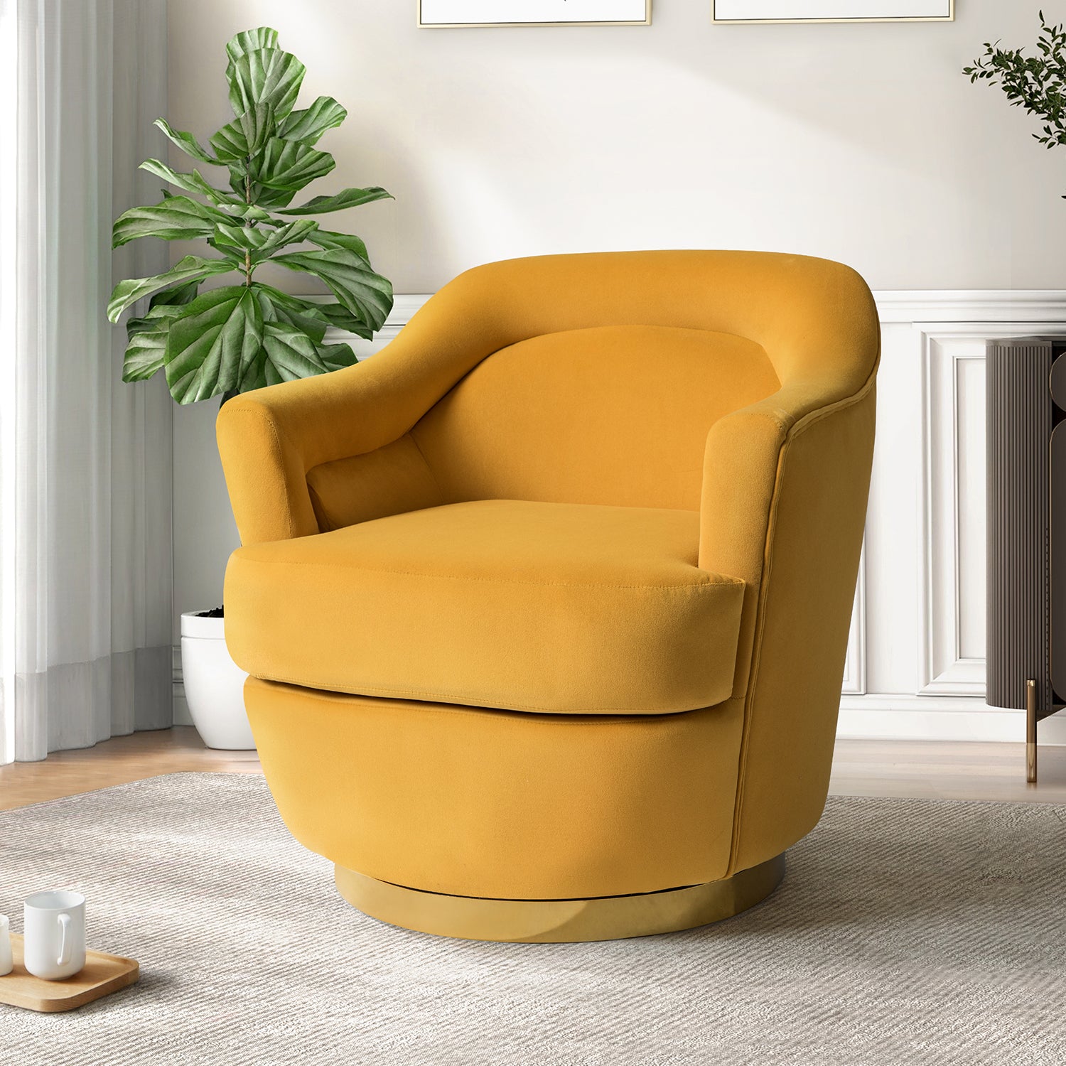 Burkhard Swivel barrel Chair in Mustard