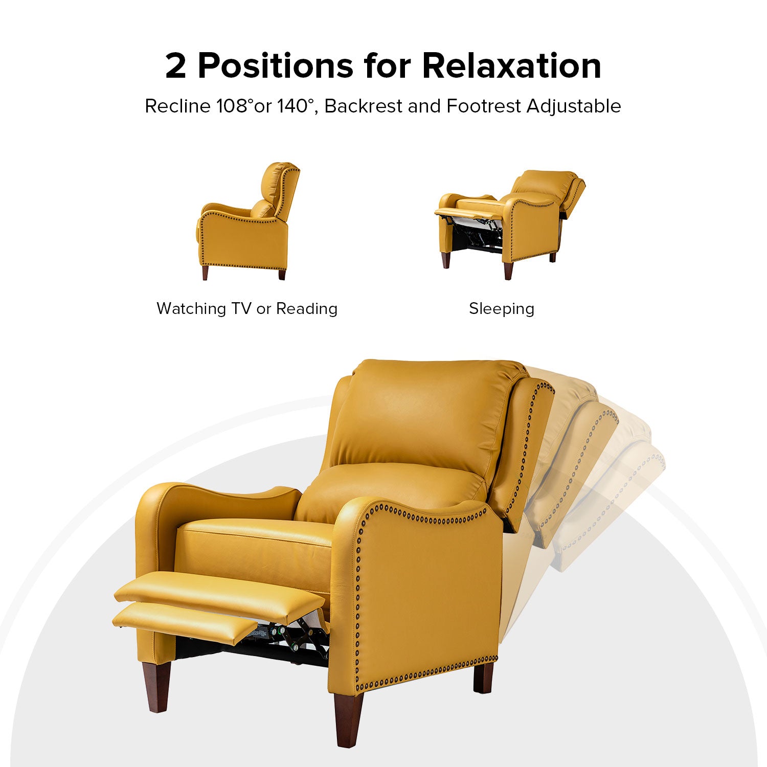 Hyde Genuine Leather Recliner in Yellow
