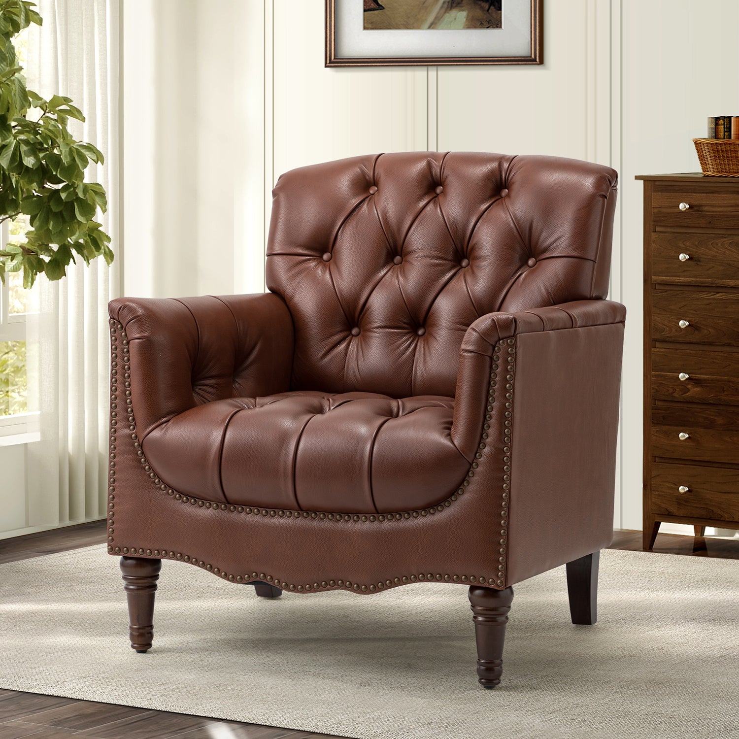 Elijah Genuine Leather Armchair in Brown