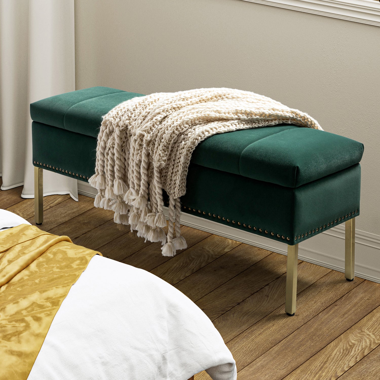 Fabio Upholstered Flip Top Storage Bench in Green