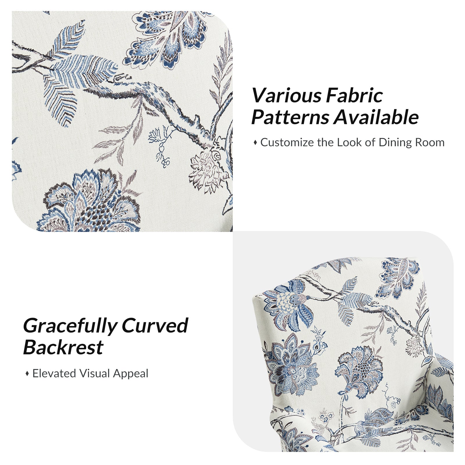 Kanrad Slipcover Dining Chair with Casters in Jeacobean