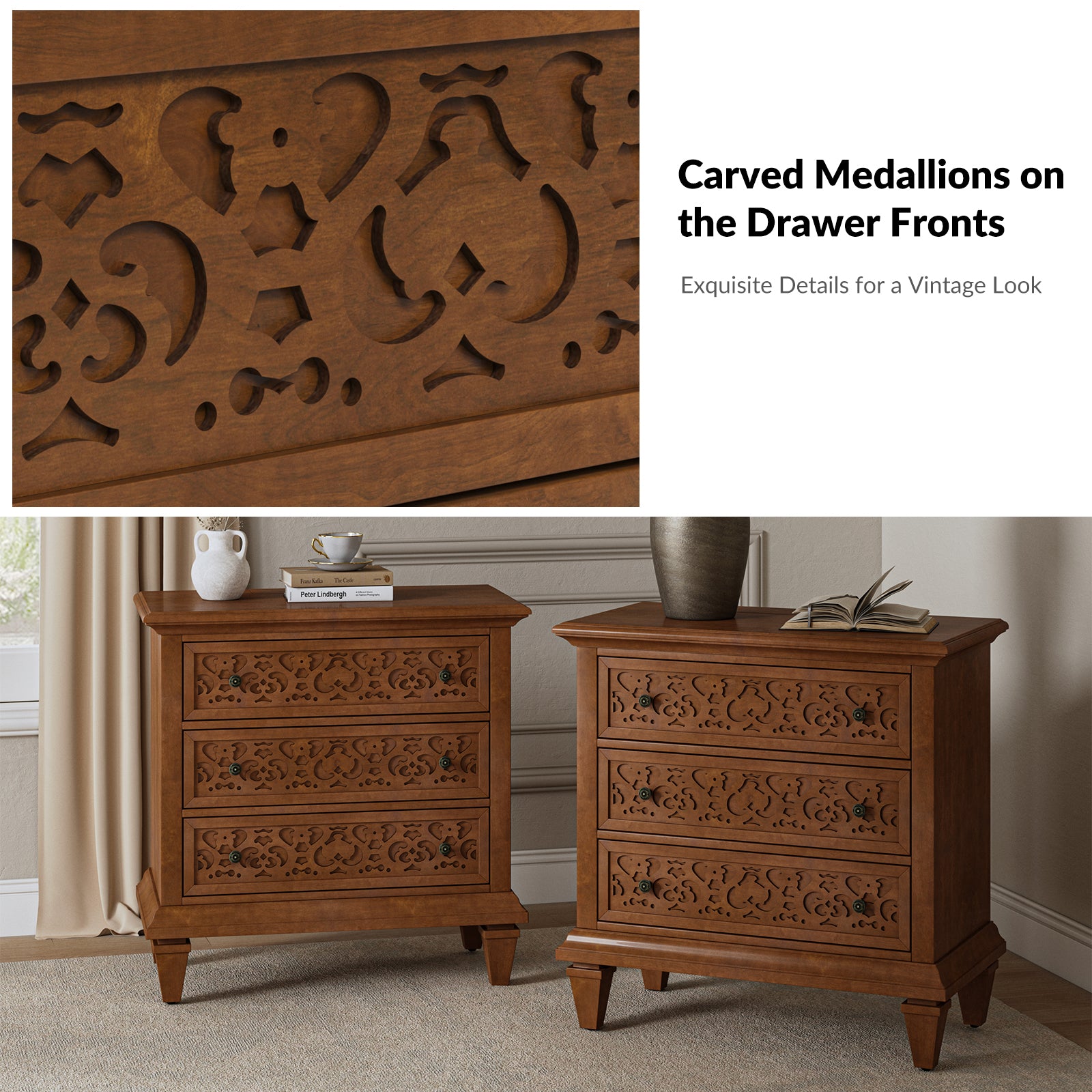 Vittorio 3 - Drawer Nightstand in Walnut