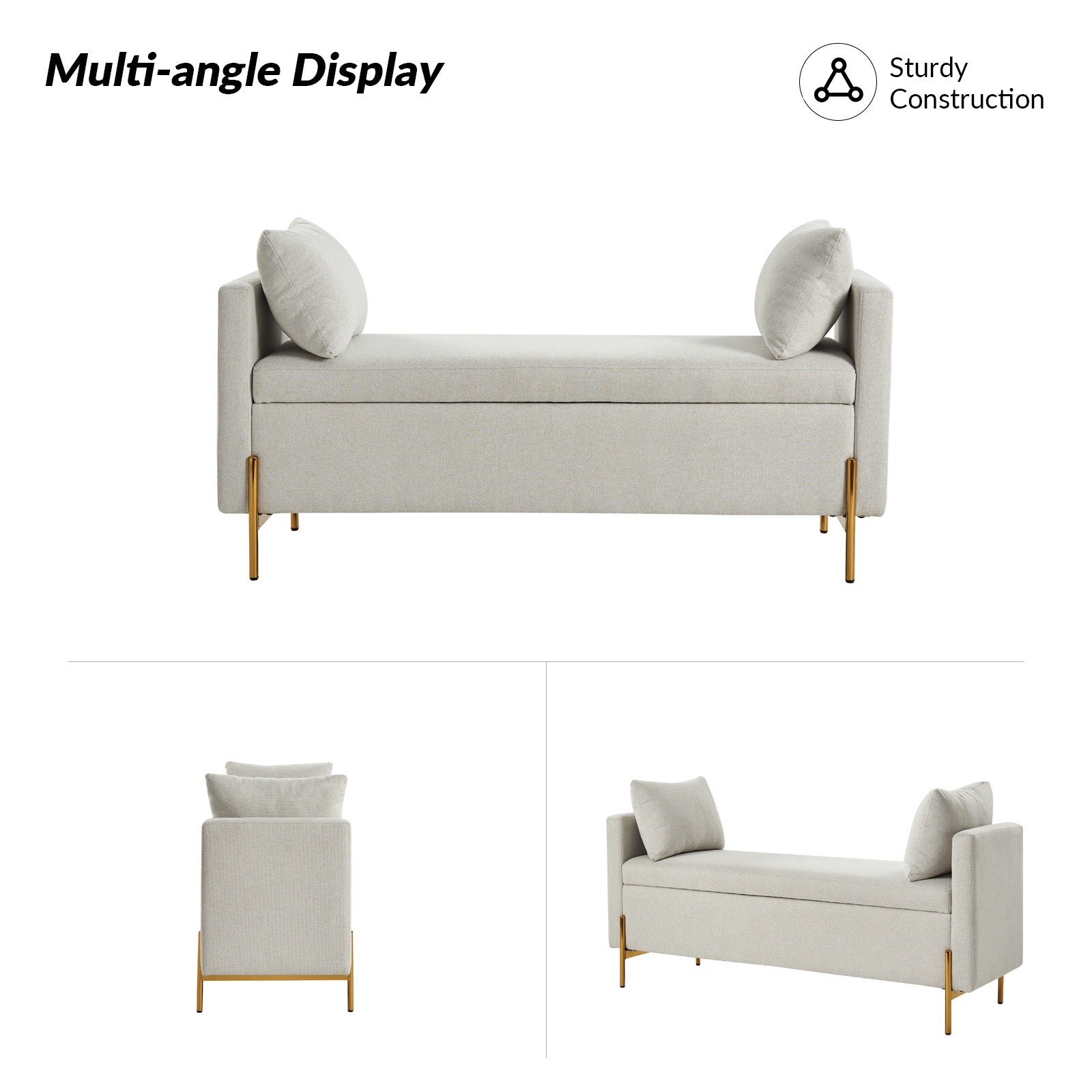Arrigo Upholstered Flip Top Storage Bench in Grey