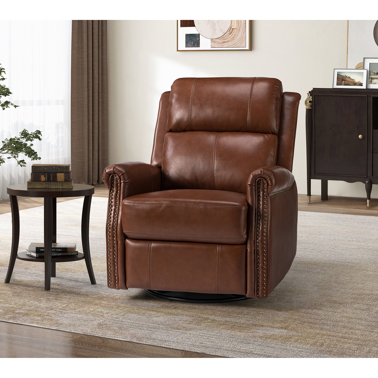 Kaietan Genuine Leather Power Rocking Recliner in Brown