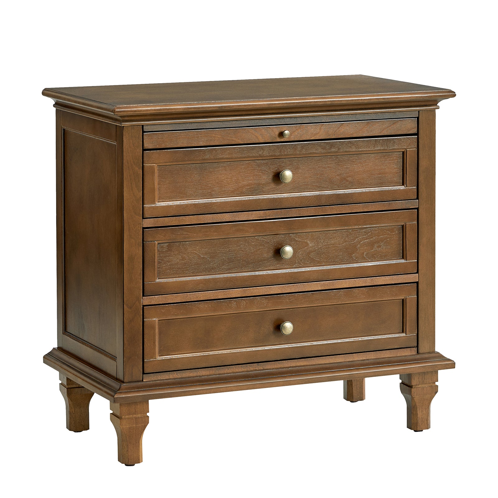 Dominic 3 - Drawer Nightstand with Built-In Outlets-WALNUT in Walnut