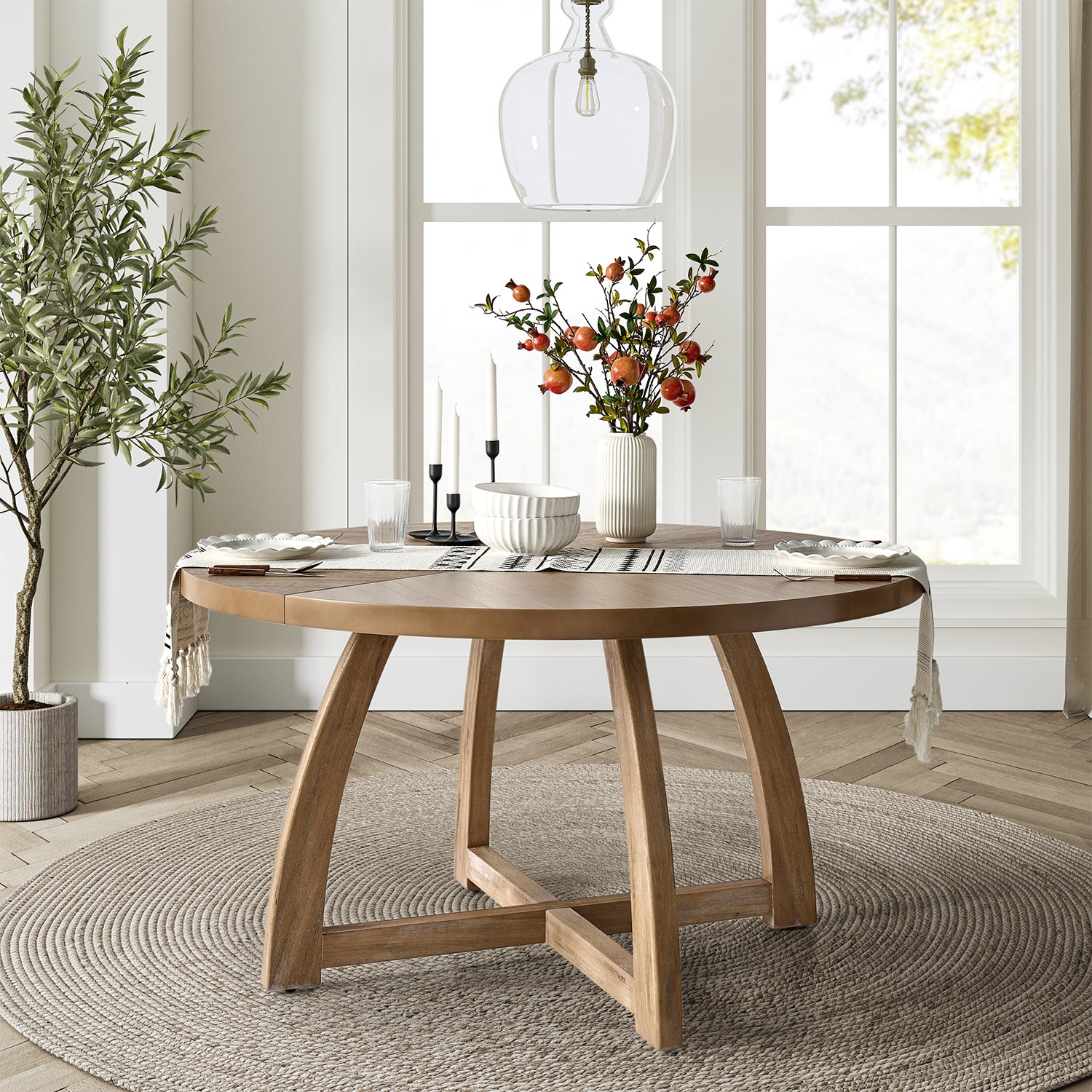 Miranda Solid Wood Round Dining Table in Natural