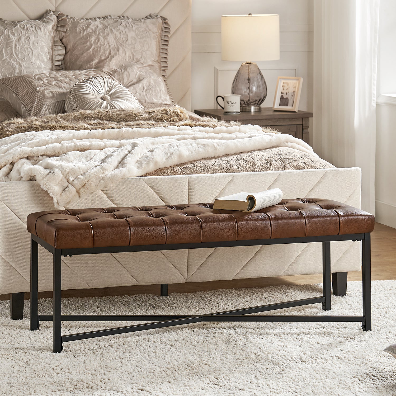 Arnold Upholstered Flip Top Storage Bench in Brown