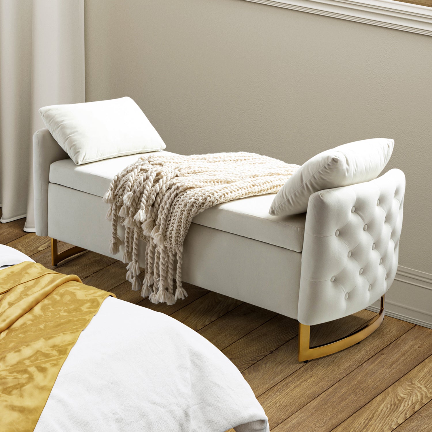 Christoph Upholstered Flip Top Storage Bench in Ivory