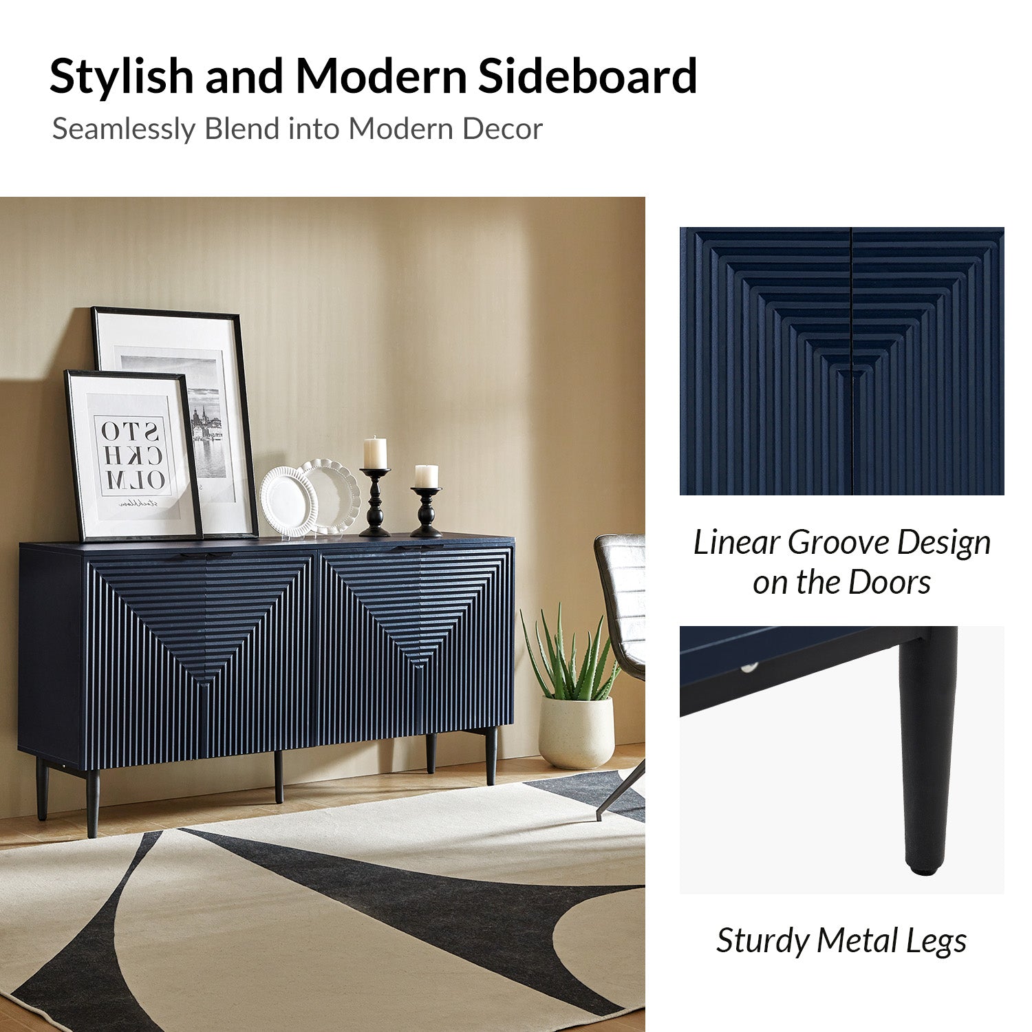 Burkart 4 Door Sideboard in Navy