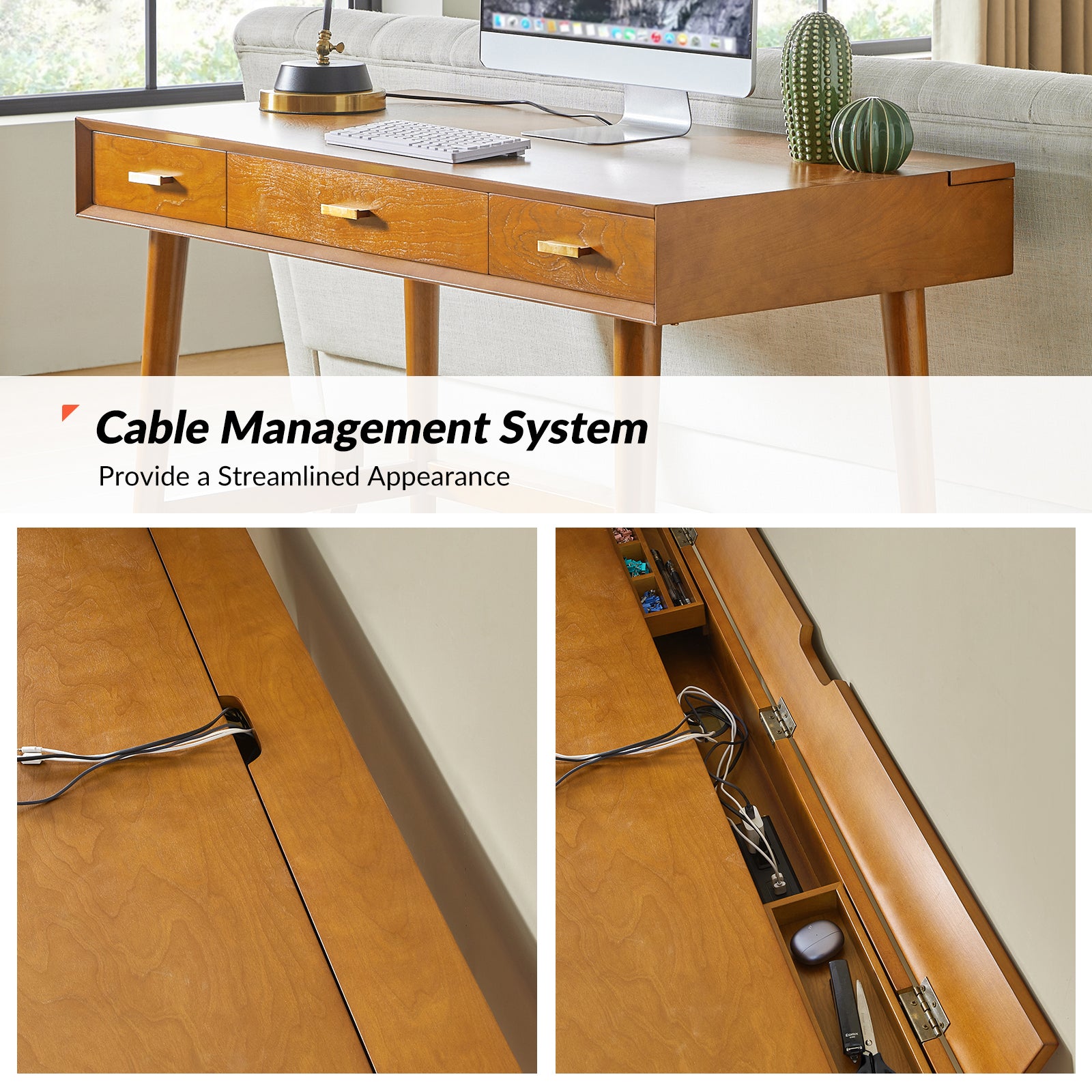 Erich Modern Computer Desk with USB in Acorn