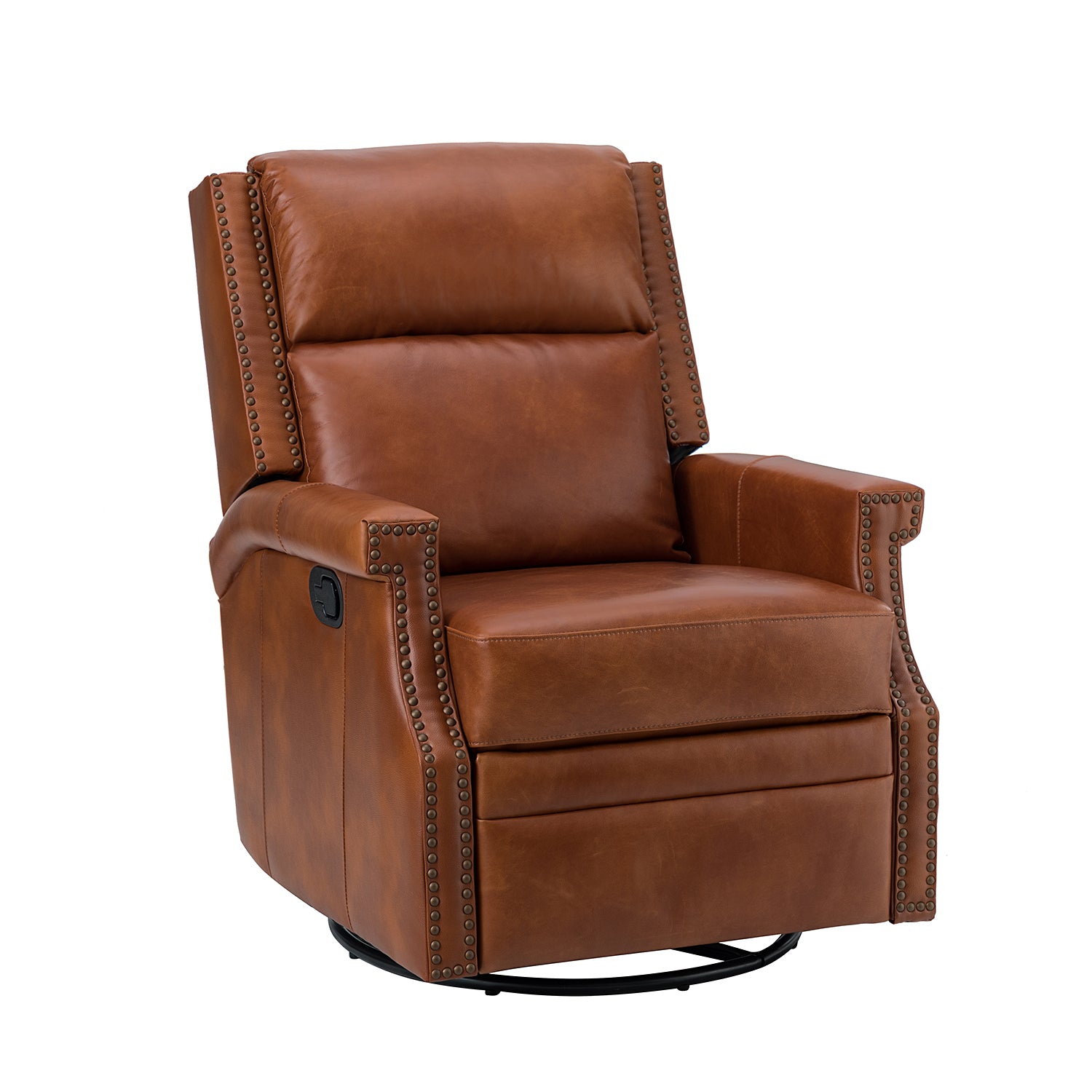 Louise Genuine Leather Swivel Rocker Recliner in Saddle