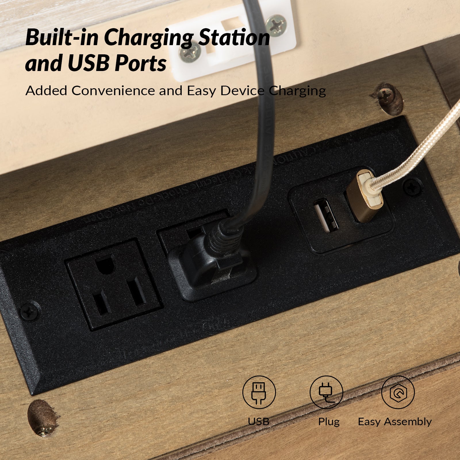 Dominic 3 - Drawer Nightstand with Built-In Outlets-NATURAL in Natural