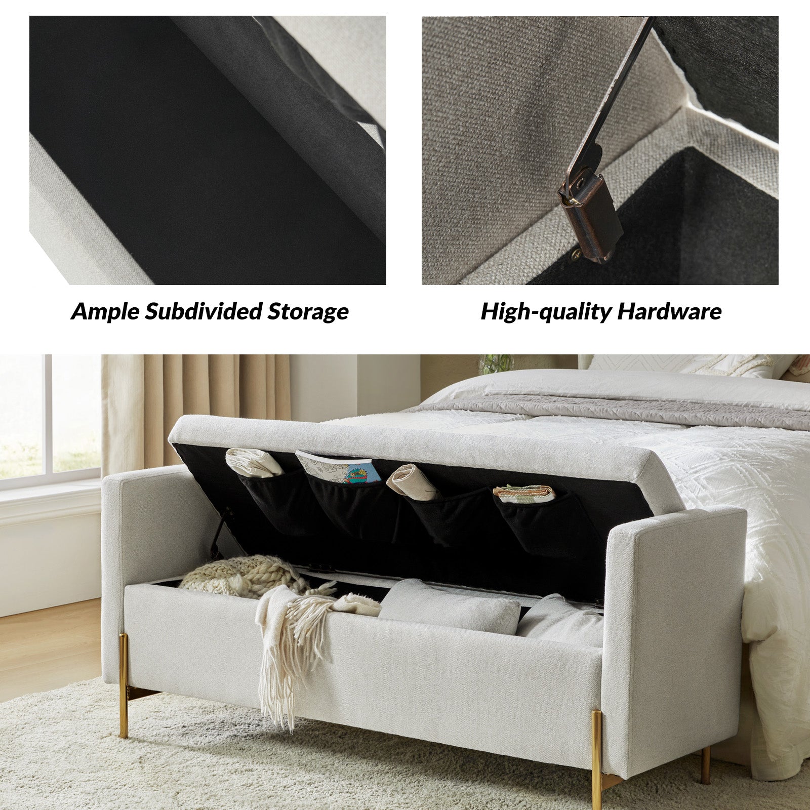 Arrigo Upholstered Flip Top Storage Bench in Grey