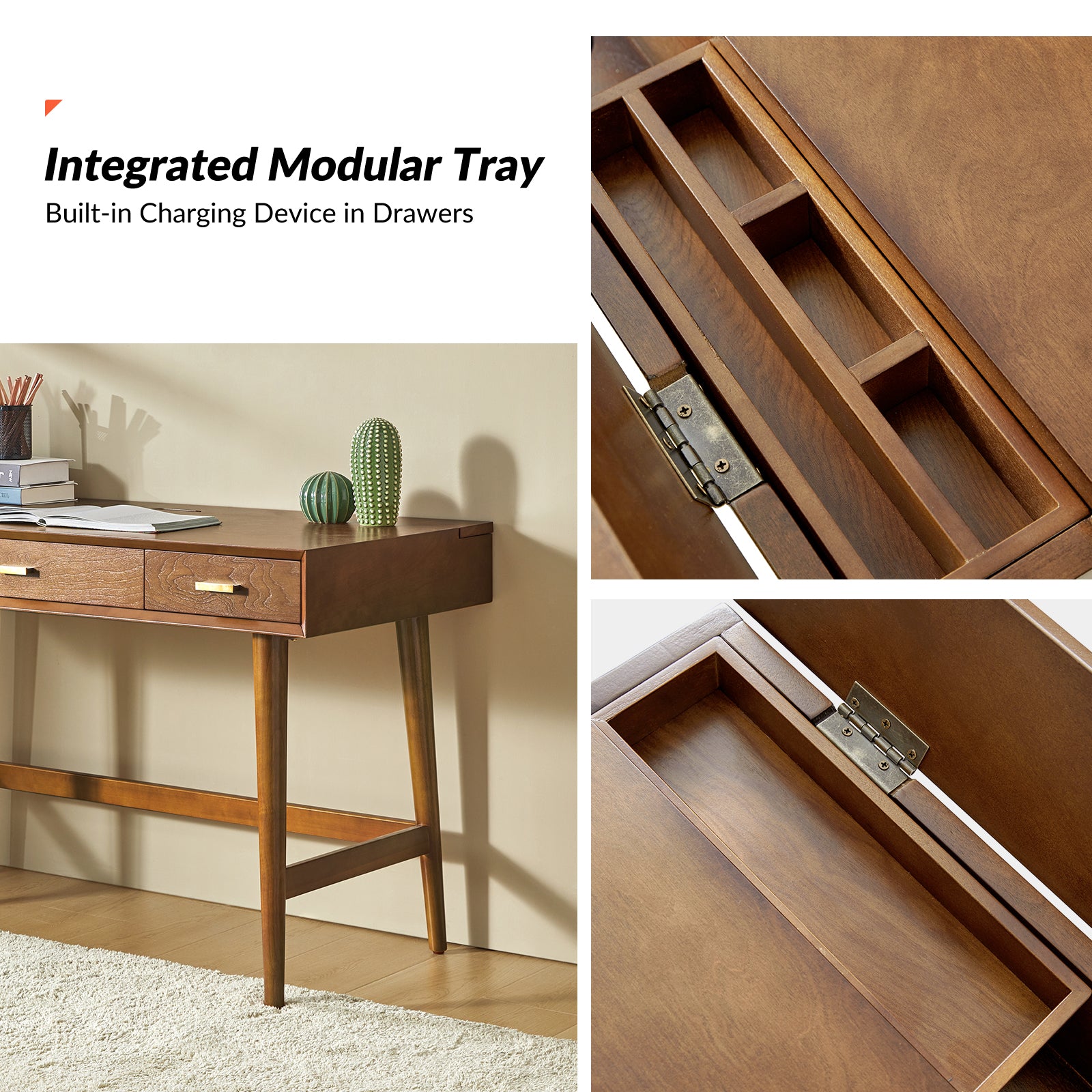 Erich Modern Computer Desk with USB in Walnut