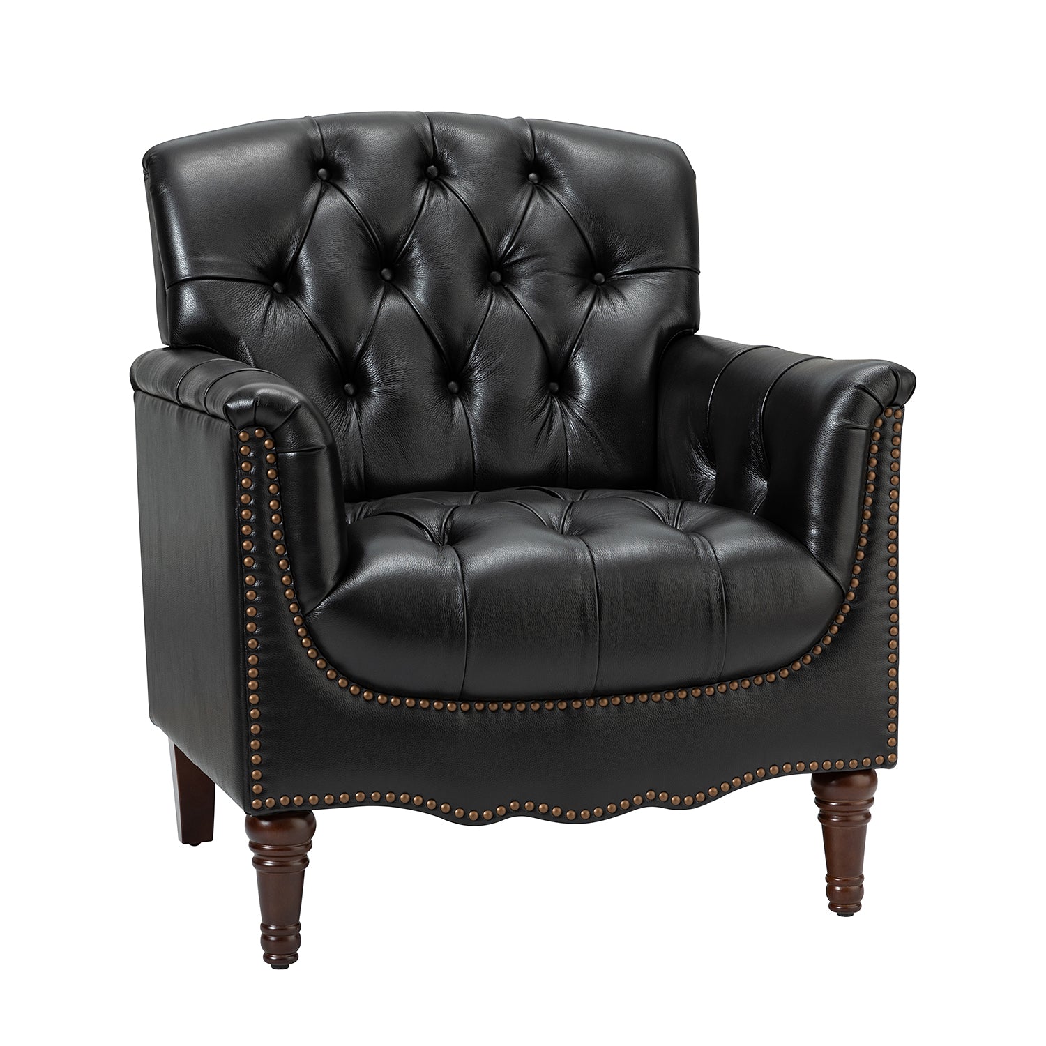 Elijah Genuine Leather Armchair in Black